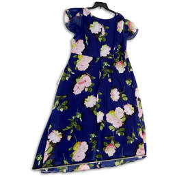 Womens Blue Floral Wrap V-Neck Knee Length Fit And Flare Dress Size 24W alternative image