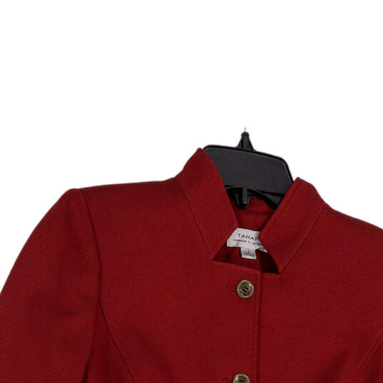 Womens Red Regular Fit Long Sleeve Collared Front Button Jacket Size 2 image number 3