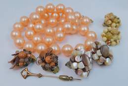 VNTG Orange Taupe Brown MOP & Faux Pearl Jewelry