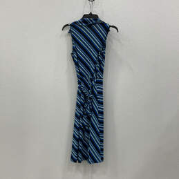Womens Blue Black Striped Sleeveless Collared Tie Waist Wrap Dress Size XS alternative image