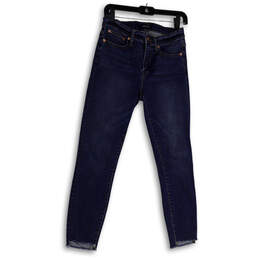 Womens Blue Denim Medium Wash Pockets Raw Hem Skinny Leg Jeans Size 27