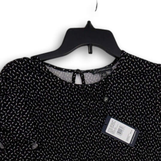 NWT Womens Black White Dotted Keyhole Back Ruffle Sleeve Blouse Top Size L image number 3