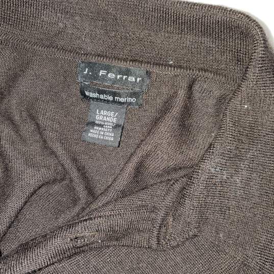 J. Ferrar Brown Washable Merino Wool 1/4 Button Pullover Sweater Size L image number 3