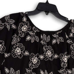 NWT Womens Black Floral Short Sleeve Round Neck Pullover Blouse Top Size 2X