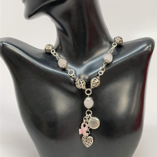 Designer Brighton Silver-Tone Breast Cancer Pink Ribbon Charm Necklace image number 1