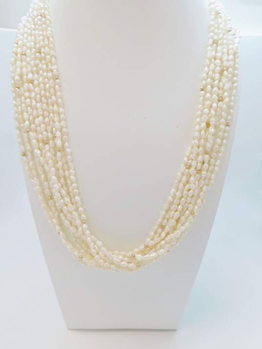 Romantic 14k Yellow Gold Clasp & Beads 10 Strand Fresh Water Pearl Necklace 138.9g image number 1