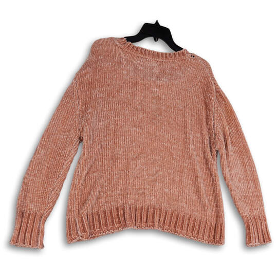 Womens Pink Stretch Knitted Long Sleeve Crew Neck Sweater Size Large image number 2