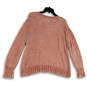 Womens Pink Stretch Knitted Long Sleeve Crew Neck Sweater Size Large image number 2