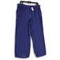 NWT Womens Blue Striped Elastic Waist Wide Leg Cropped Pants Size L Petite image number 1