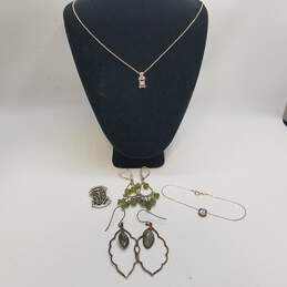Sterling Silver Faceted Crystal Brooch/Dangle Earrings/Necklace/Bracelet Bundle 5pcs. 19.7g