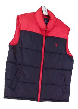 Mens Red Blue Pockets Sleeveless Full Zip Puffer Vest Size XL