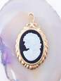 Vintage 14k Yellow Gold Opal & Onyx Cameo Pendant 3.2g image number 1