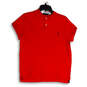 Womens Red Spread Collar Short Sleeve Athletic Polo Shirt Size X-Large image number 1