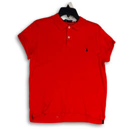 Womens Red Spread Collar Short Sleeve Athletic Polo Shirt Size X-Large