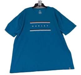 Mens Blue Short Sleeve Cyber Teal Grafic Crew Neck Pull Over T Shirt Size M