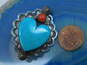 Vintage Frank & Brihilda Coriz 925 Sterling Silver Turquoise & Spiny Oyster Heart Clip-On Earrings 26.5g image number 7