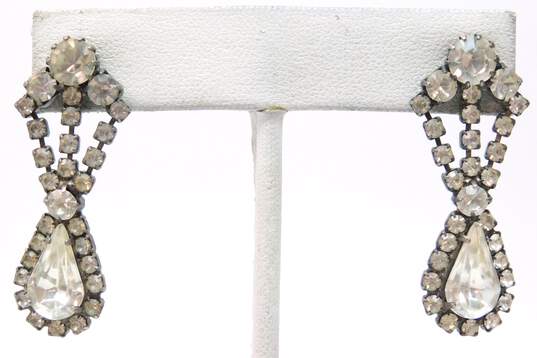 VTG Silvertone Icy Rhinestones Collar Necklace Drop Earrings & Curved Brooch image number 4
