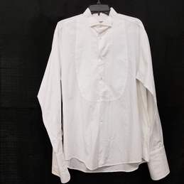 Mens White Wingtip Collar Long Sleeve Formal Dress Shirt Size 15.5-34/35