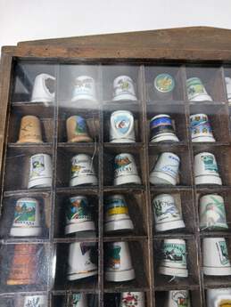 Mixed Lot of 75 Porcelain Souvenir Thimbles in Wooden Shadow Box Display alternative image