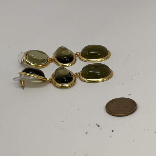 Designer J. Crew Gold-Tone Oval Shape Stone Classic Dangle Earrings image number 3