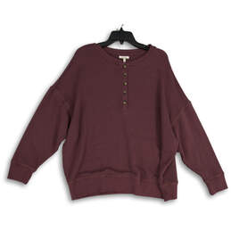 Womens Purple Long Sleeve Henley Neck Regular Fit Stylish T-Shirt Size 0X