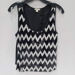 Timing Women's Black/White Sequined Tank Top Blouse Size M