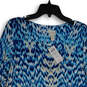 NWT Womens Blue White Printed Round Neck 3/4 Sleeve Tunic Blouse Top Size 2 image number 3