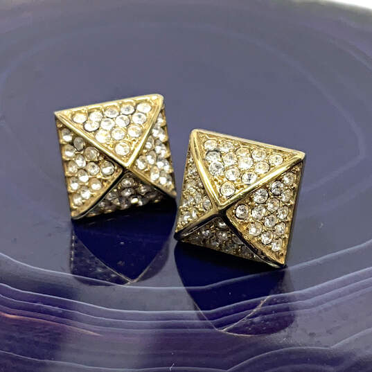 Designer Michael Kors Gold-Tone Rhinestone Pave Pyramid Stud Earrings image number 1