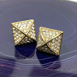 Designer Michael Kors Gold-Tone Rhinestone Pave Pyramid Stud Earrings