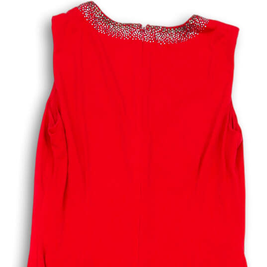 Womens Red Beaded Stretch Sleeveless V-Neck Back Zip Sheath Dress Size 10 image number 4