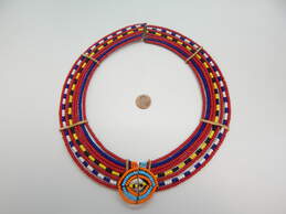 Artisan African Maasai Red Blue Yellow Black White Bead Small Collar Necklace alternative image