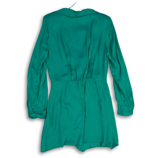 NWT Womens Green Satin Surplice Neck Long Sleeve Short Mini Dress Size L image number 2