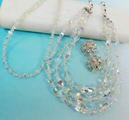 Vintage Laguna Aurora Borealis Crystal Necklaces & Clip On Earrings 126.4g