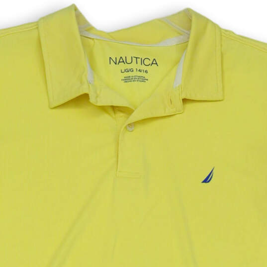 Mens Yellow Classic Fit Short Sleeve Collared Casual Golf Polo Shirt Size L image number 3