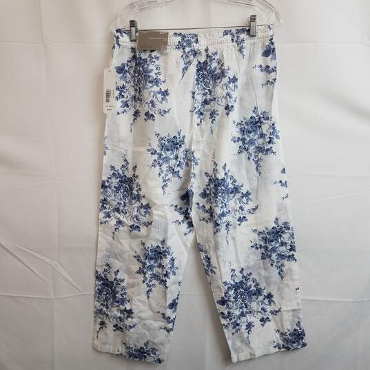 Soft Surroundings white and blue floral cotton voile wide leg pajama pants M nwt image number 2