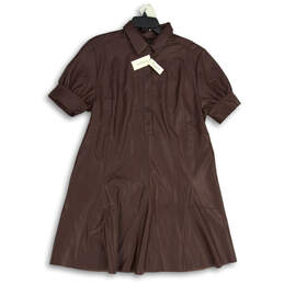 NWT Womens Brown Collared Short Sleeve Half Button Shirt Dress Size L