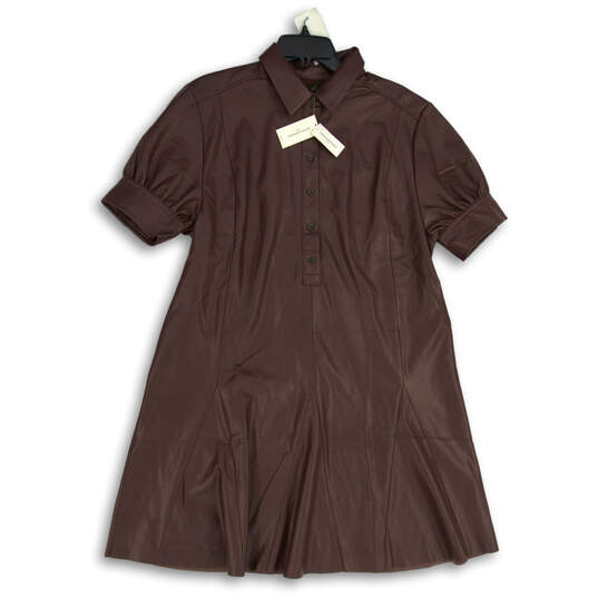 NWT Womens Brown Collared Short Sleeve Half Button Shirt Dress Size L image number 1