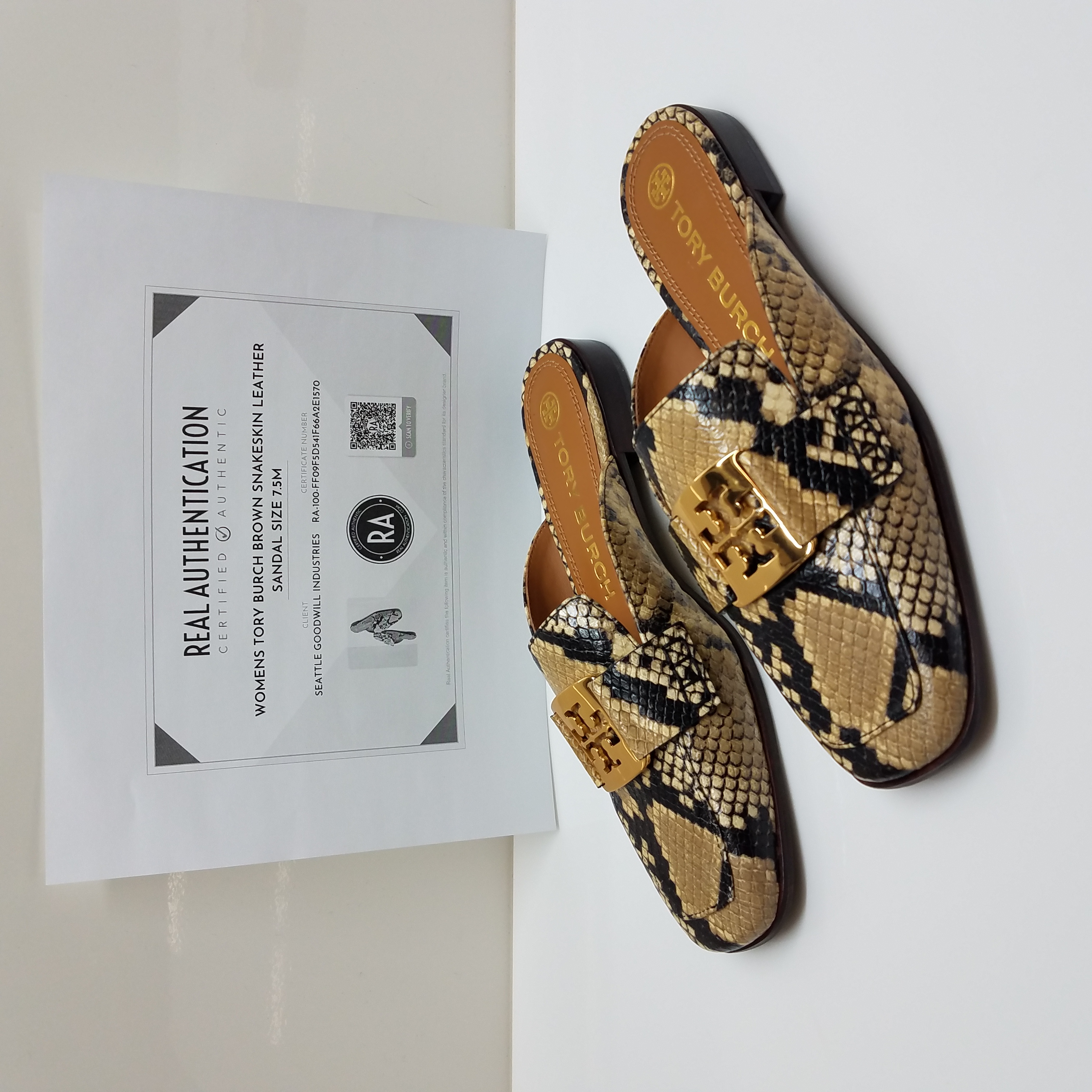 Buy the Women's Tory Burch Brown Snakeskin Leather Sandal Size  w/ COA  | GoodwillFinds