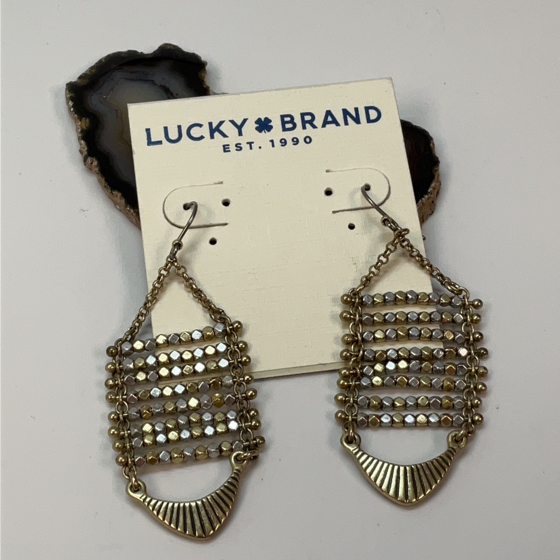 Buy the Designer Lucky Brand Two-Tone Fish Hook Beaded Fashionable Dangle  Earrings