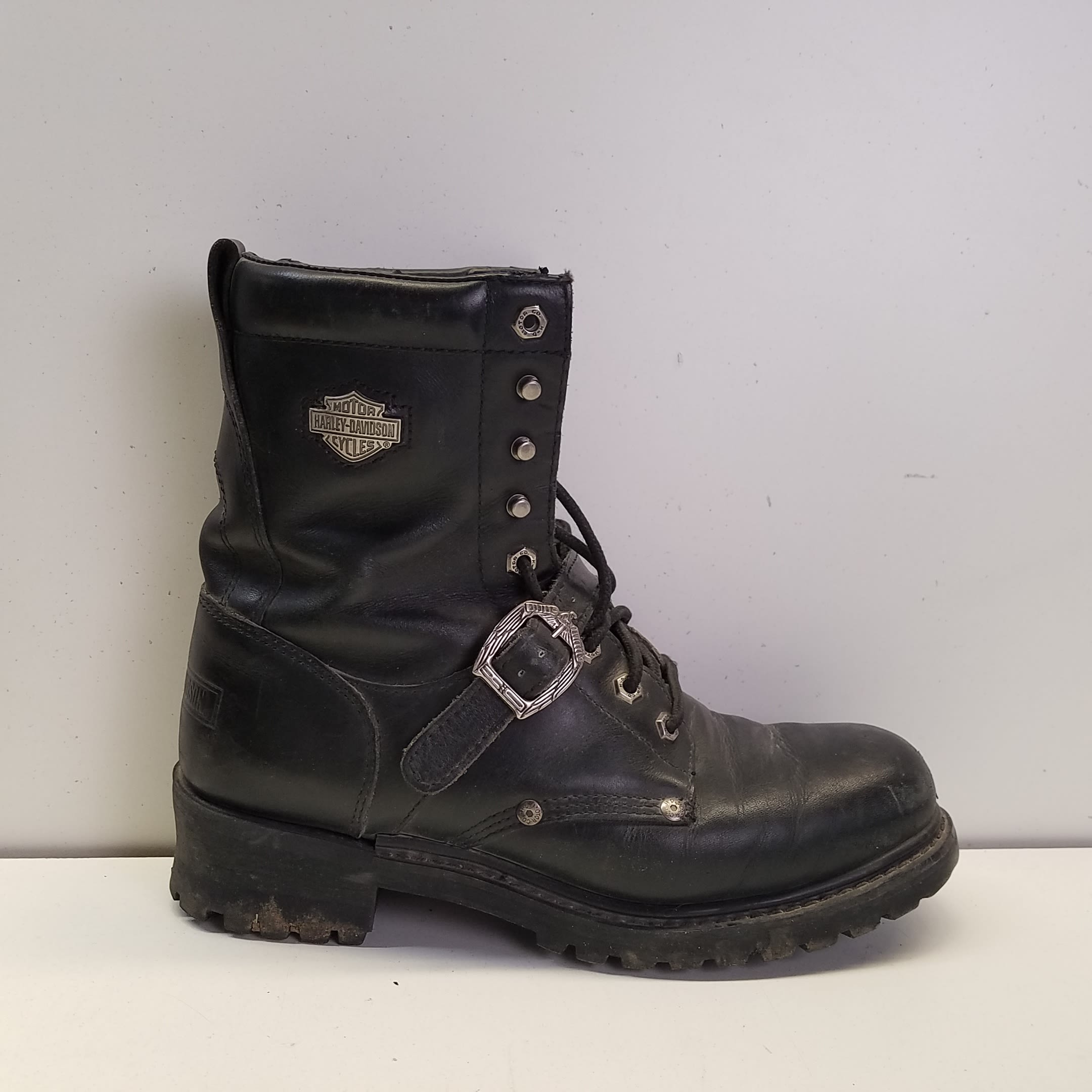 Buy the Harley Davidson Leather Faded Glory Motorcycle Boots Black