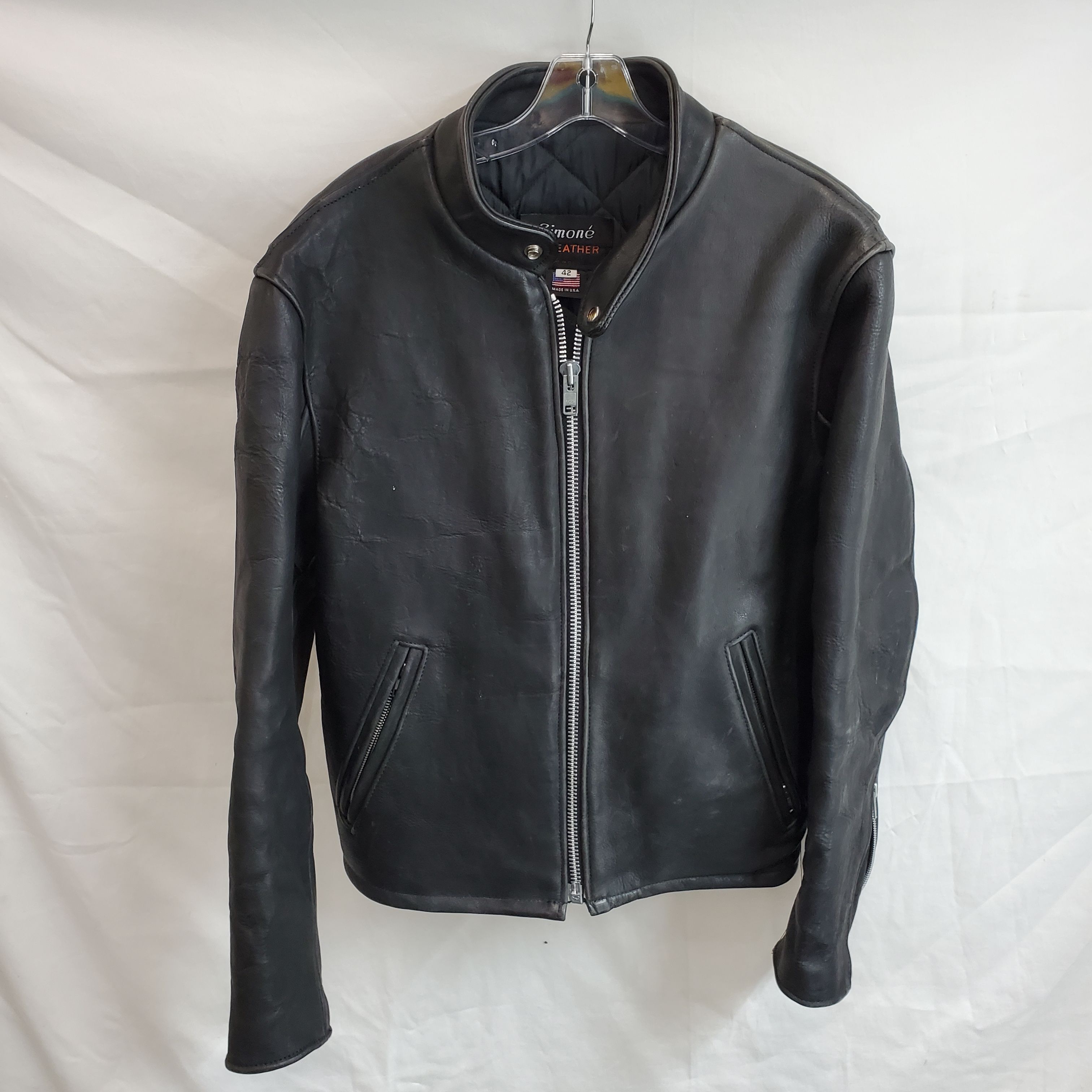 Buy the Simone Leather Full Zip Black Leather Jacket Size 42 ...