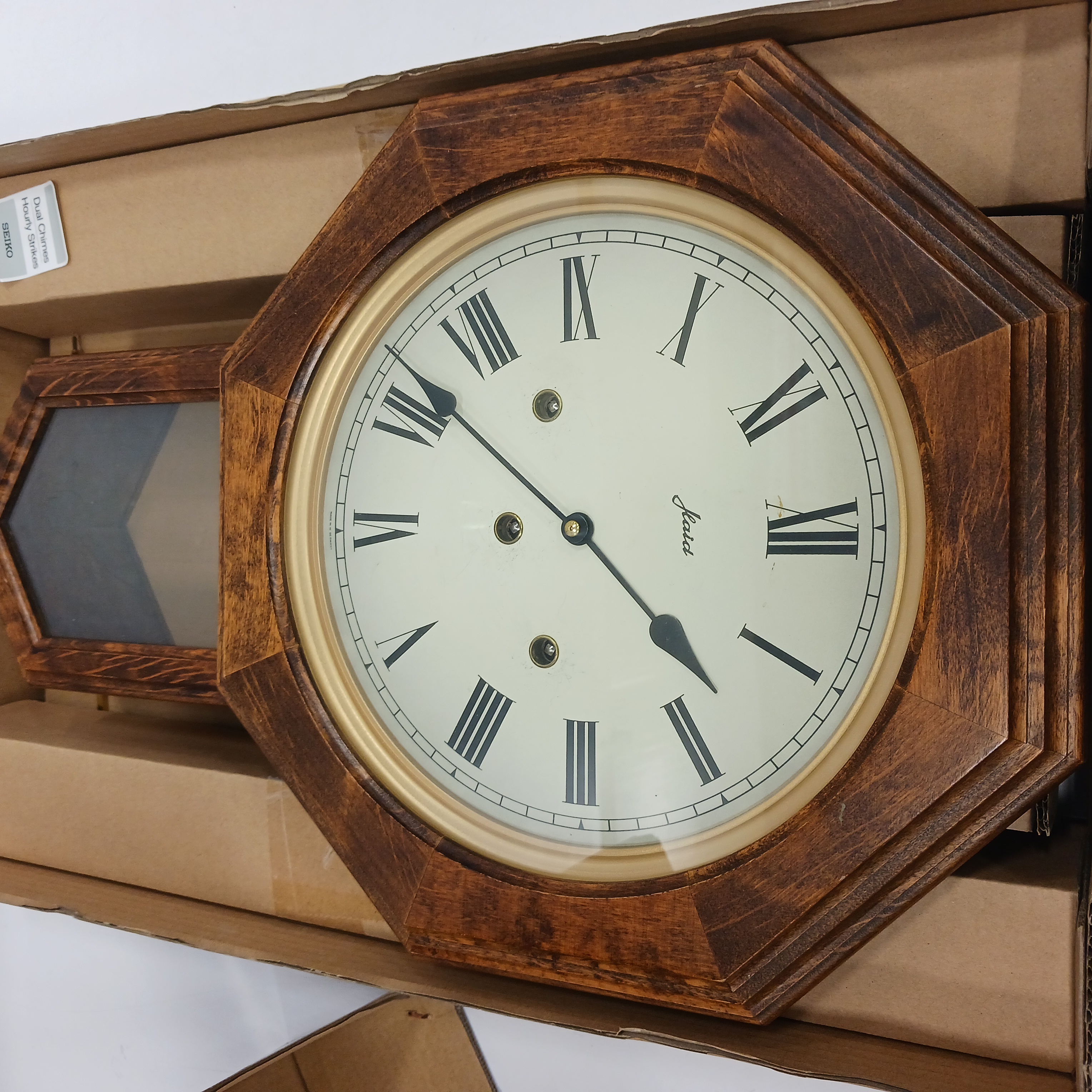 Buy the Seiko Wooden Chiming Wall Clock with Pendulum In Box | GoodwillFinds