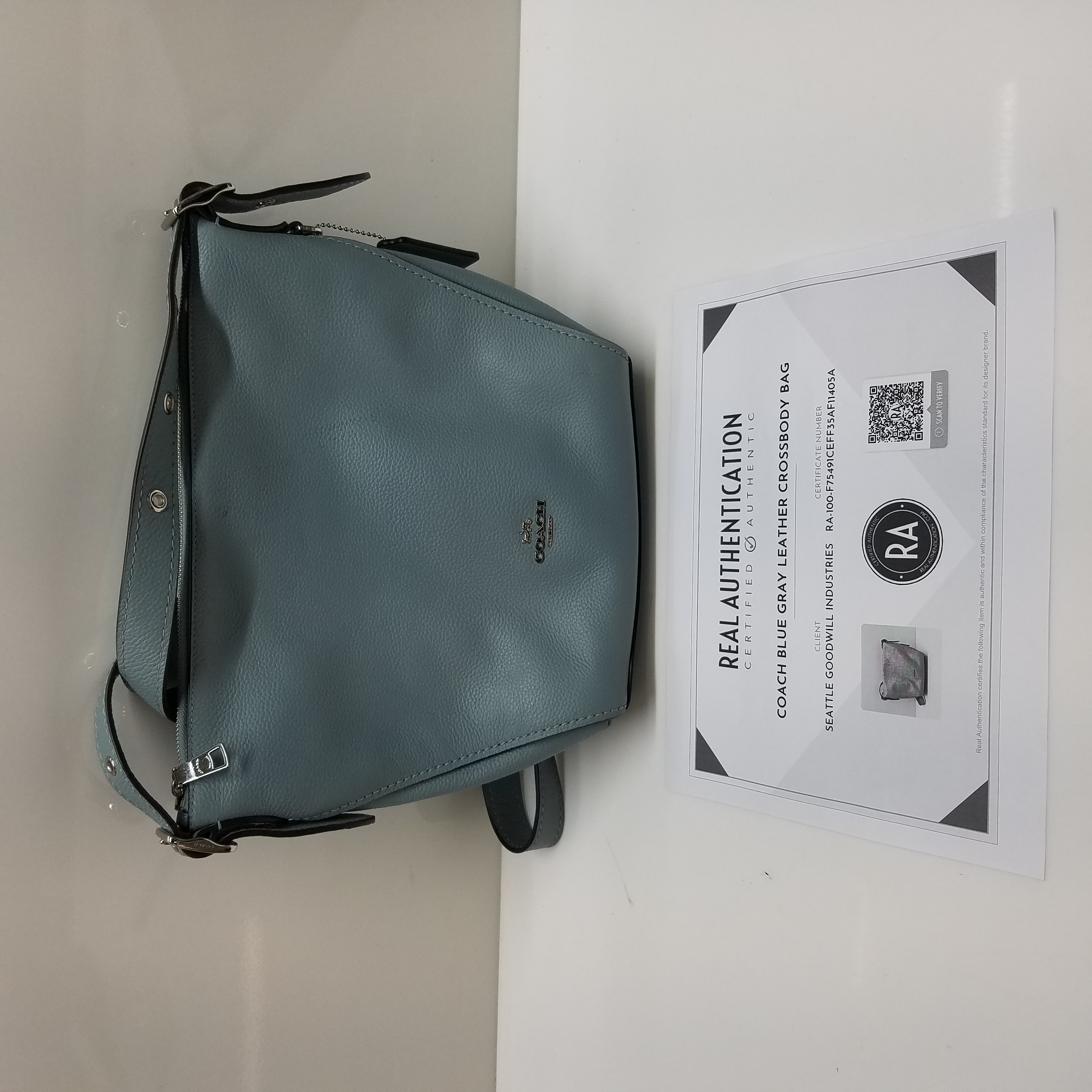 Buy the Coach Blue Grey Leather Crossbody Bag 21377 w/ COA | GoodwillFinds