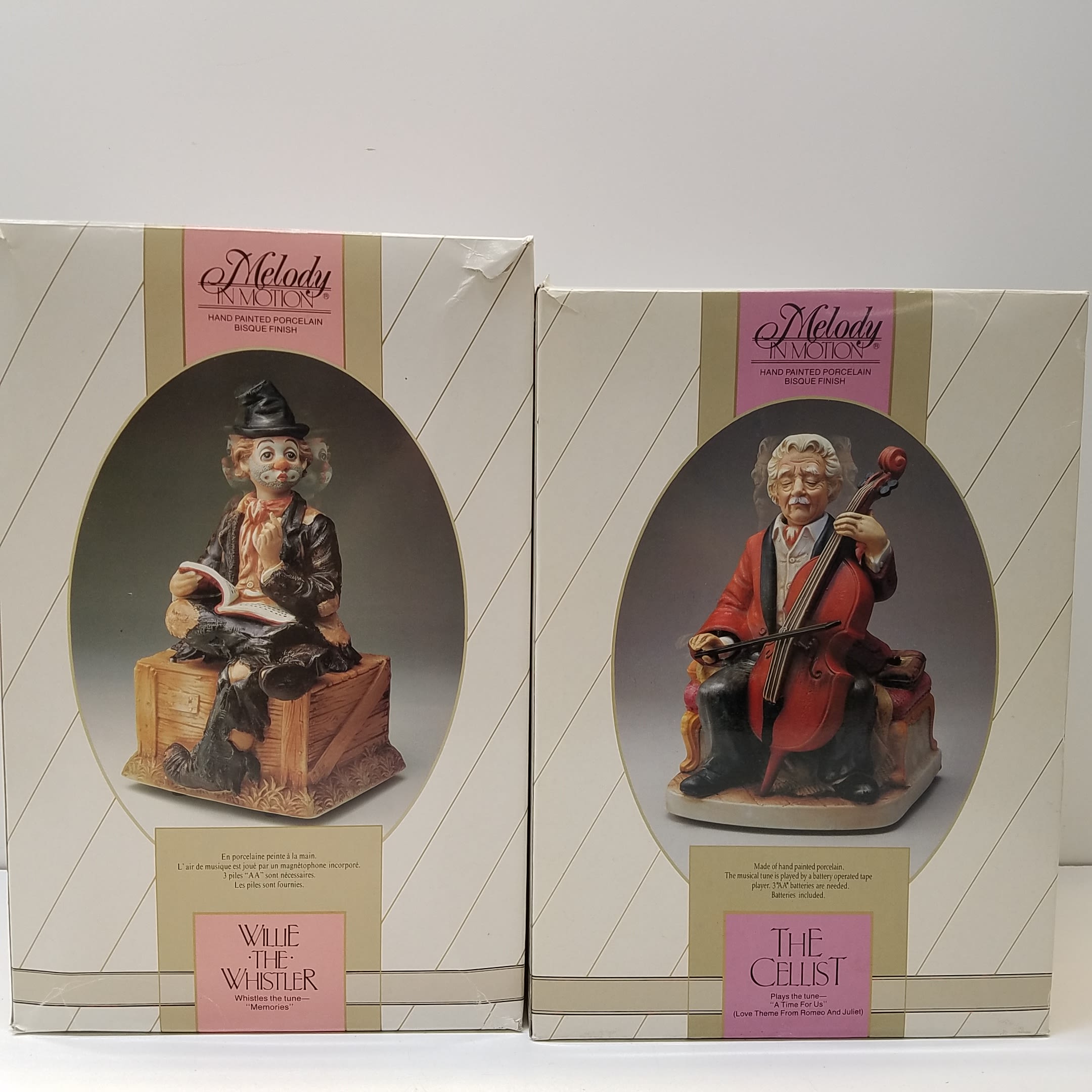Buy the Lot of 2 Melody in Motion Porcelain Music Box - The Cellist and  Willie The Whistler