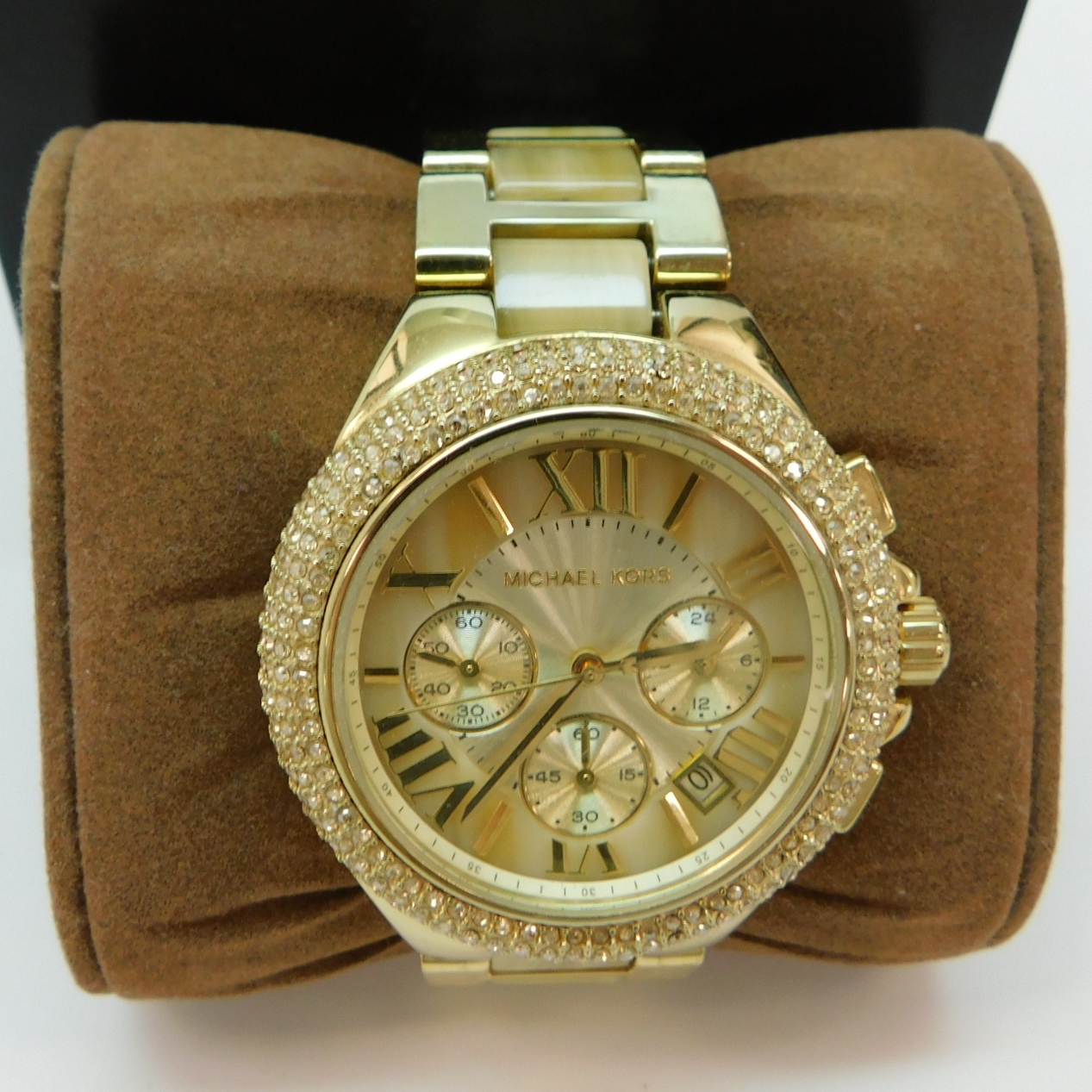 Buy the Michael Kors MK5902 Gold Tone Glitzy Chronograph Watch I.O.B ...
