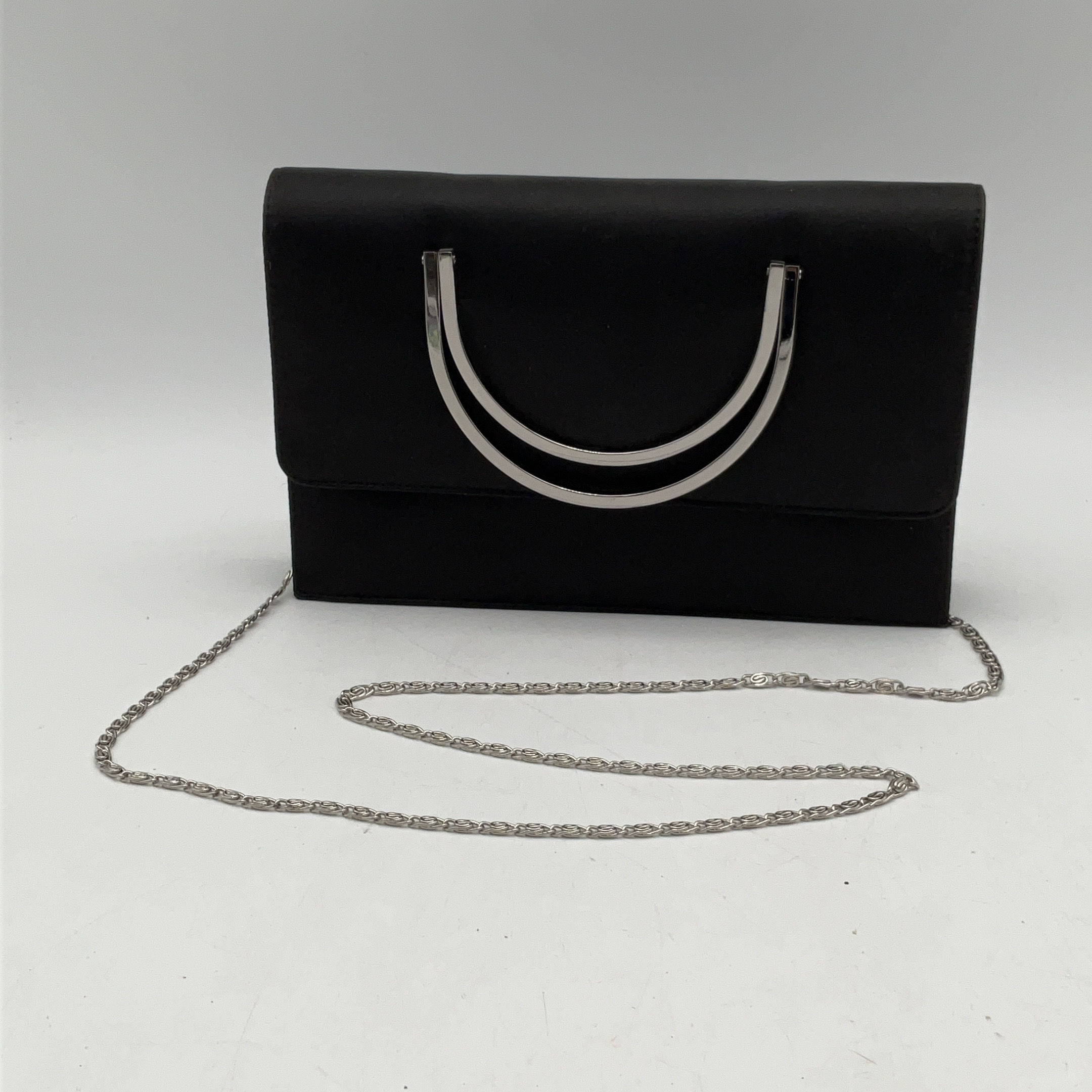 Buy the Womens Black Leather Chain Strap Inner Pocket Snap Flap