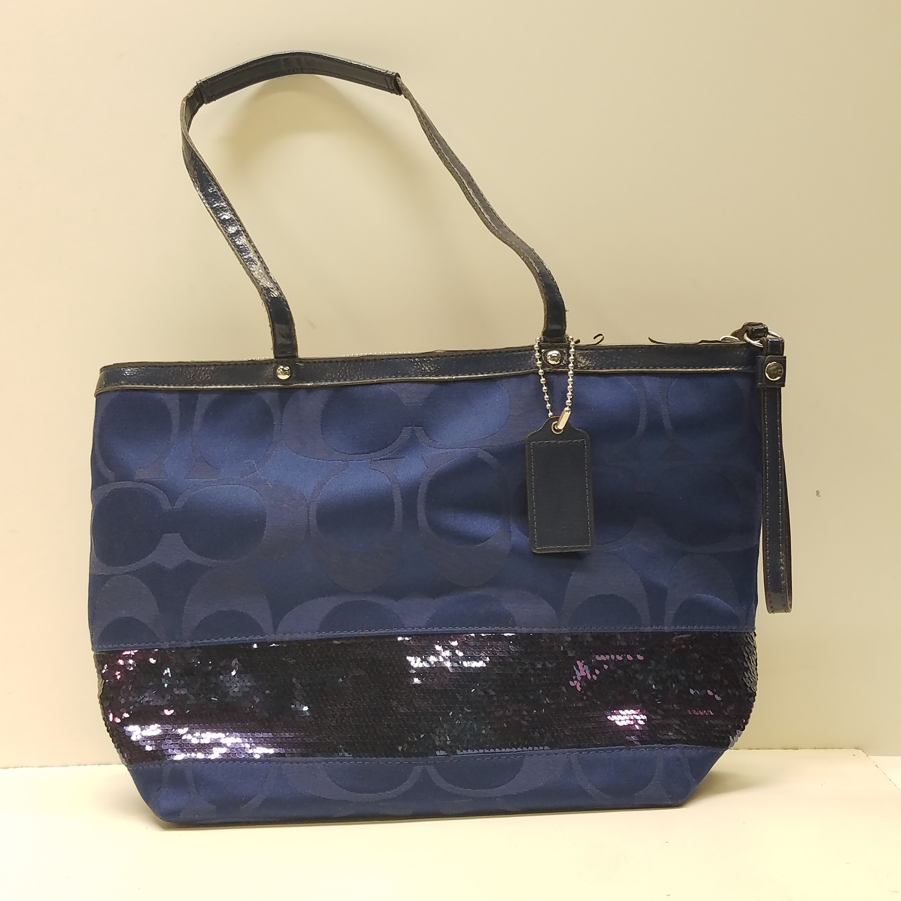 Buy the Coach Signature Tote Handbag H1120-F17574 Tripe Satin Sequins ...