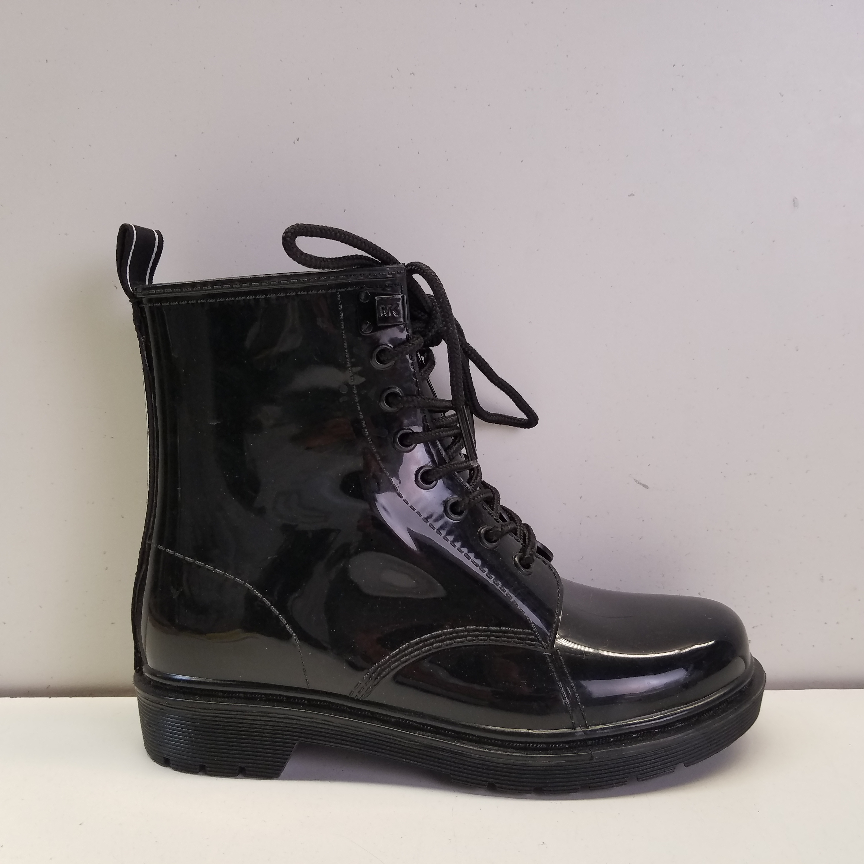 Buy the Michael Kors Tavie Rubber Black Rain Lace Up Boots Women's Size ...