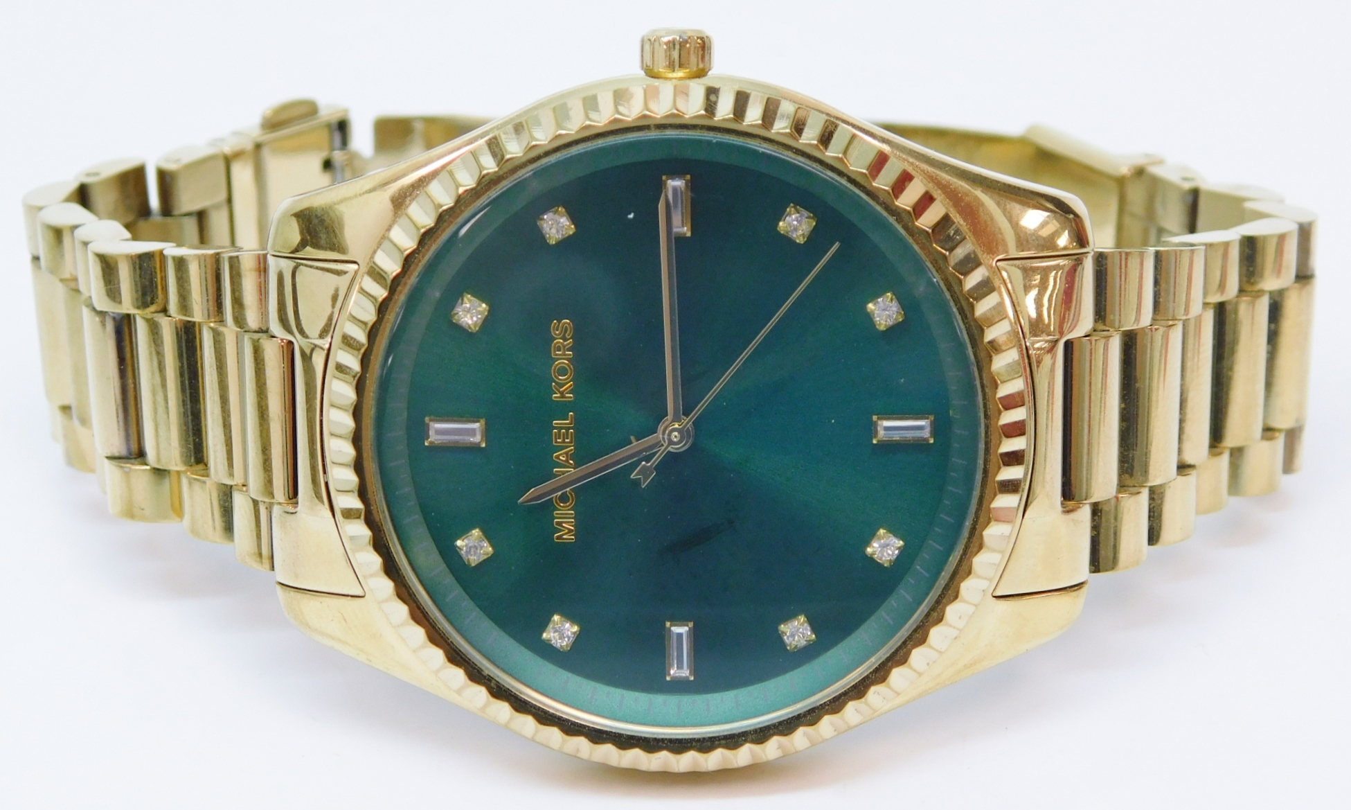 Buy the Michael Kors MK-3226 Green Goldtone Analog Watch | GoodwillFinds