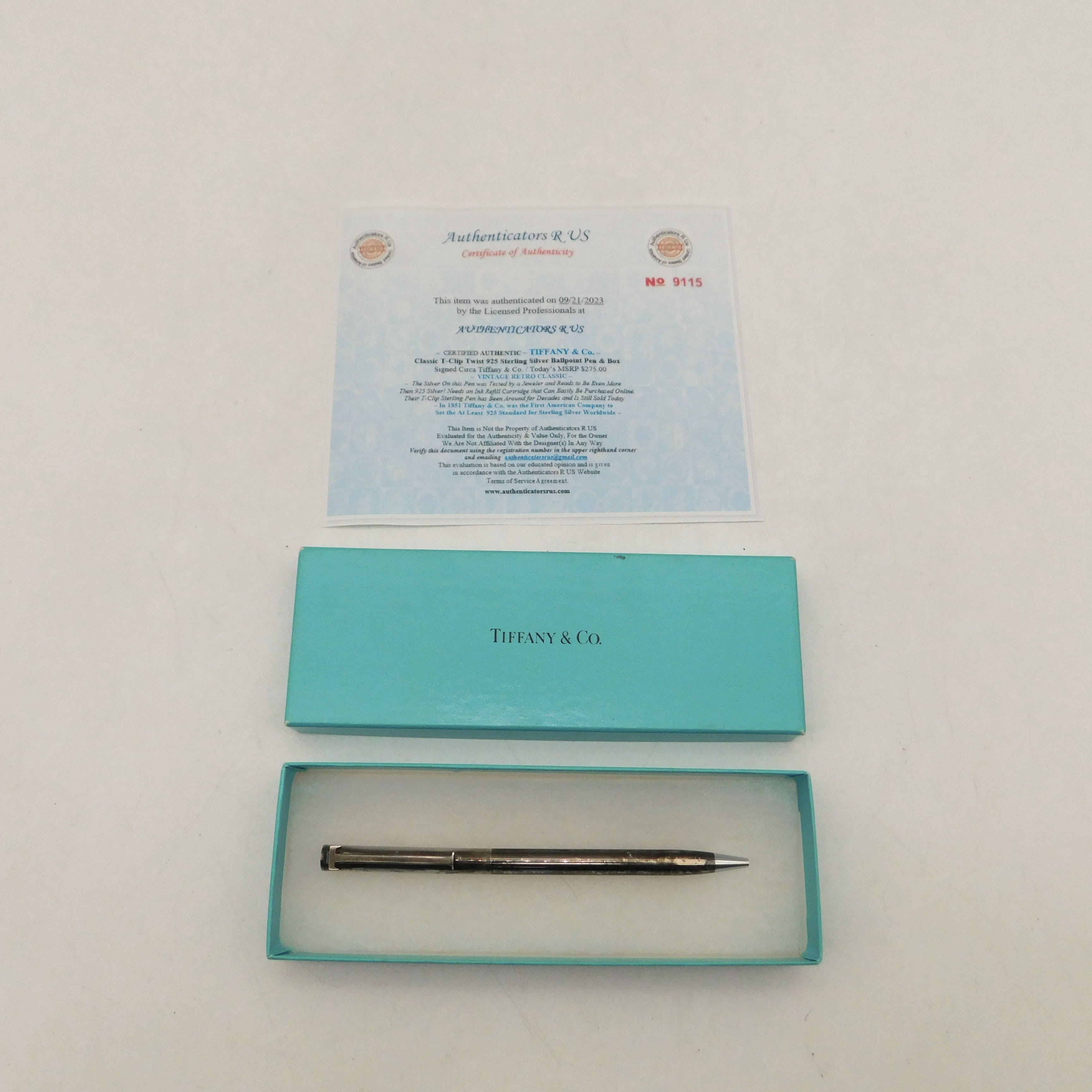 Buy the Tiffany & Co. T-Clip Sterling Silver Pen With Box